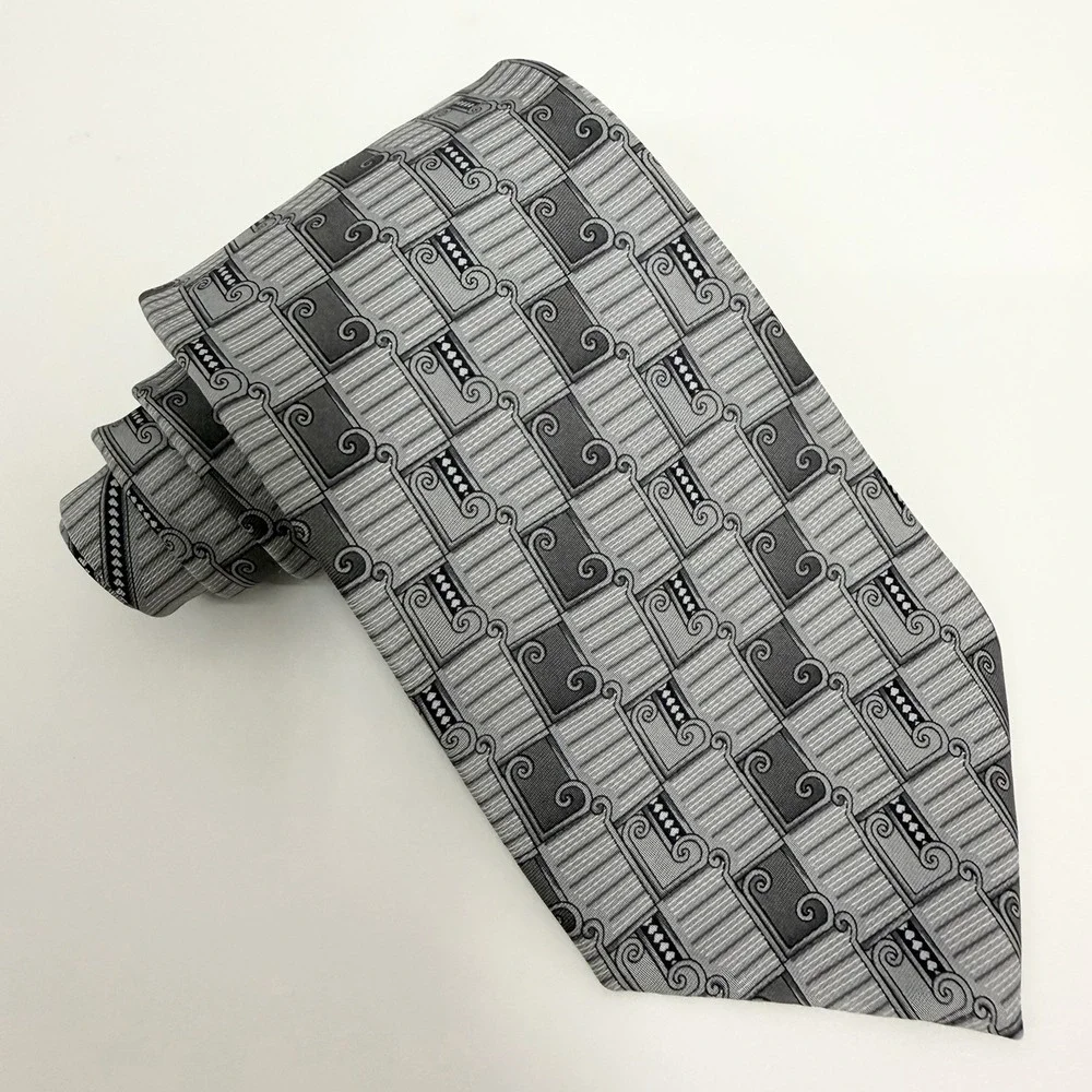 Gianni Versace Mens Tie Baroque Medusa Logo Gray Satin Silk 3 5/8